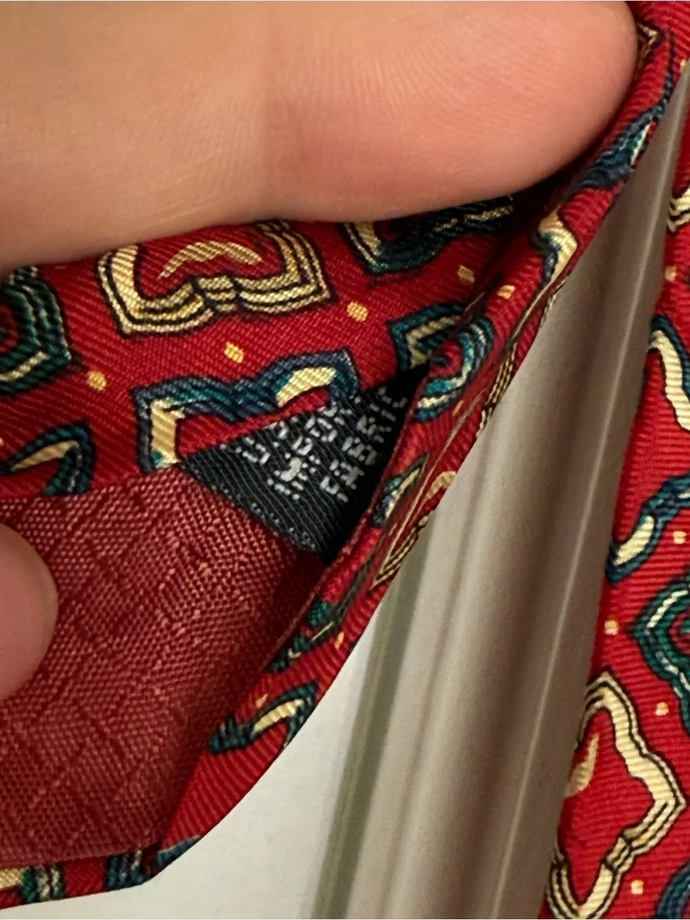 Dior Maroon Geometric Silk Tie with Swarovski Medallion Accents